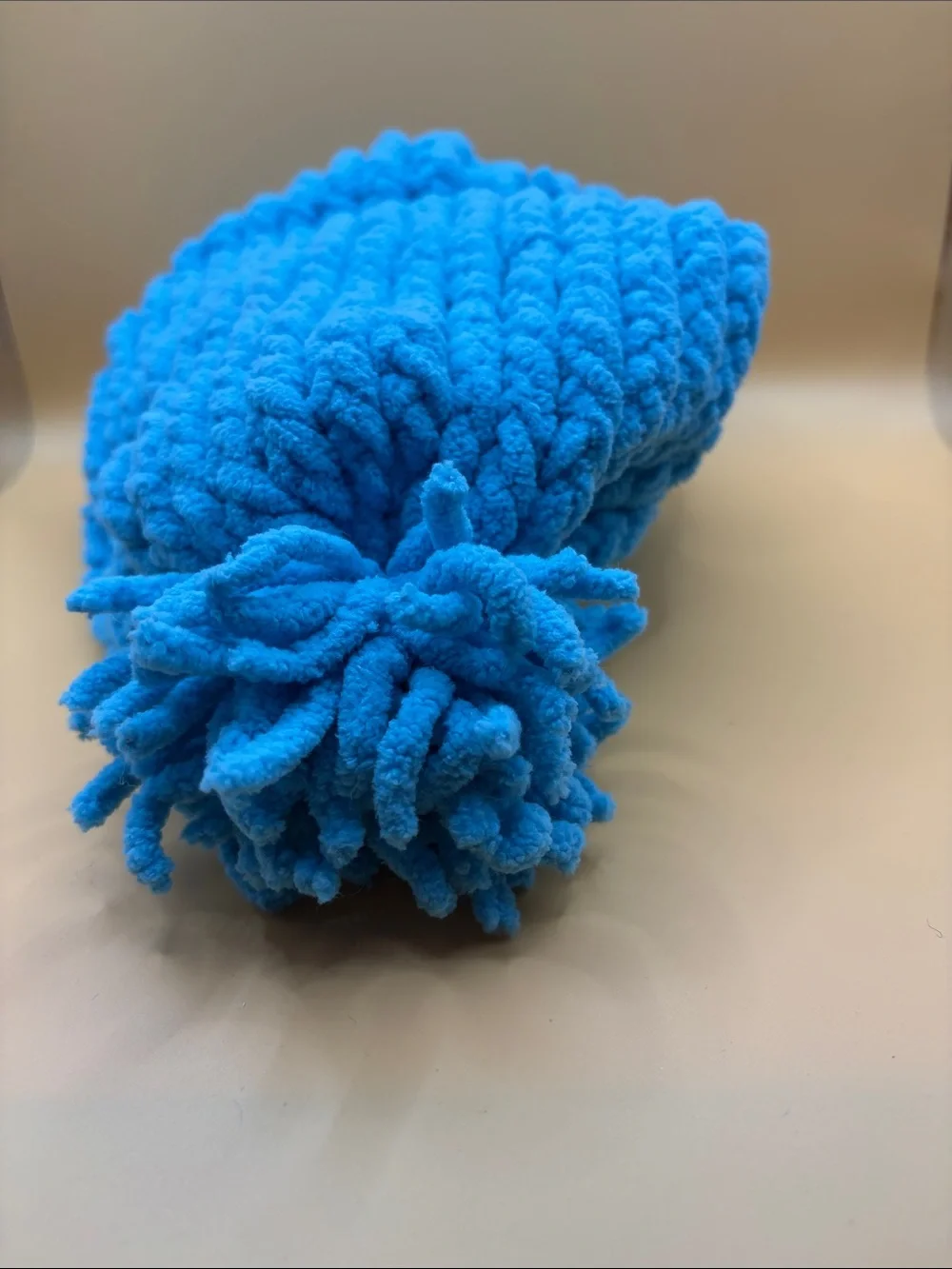 Plush Pom Knit Beanie for Kids - Bright Blue